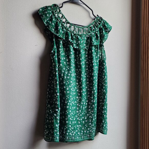 Max Studio Green Floral Sleeveless Ruffle Blouse Size Small - Picture 9 of 13